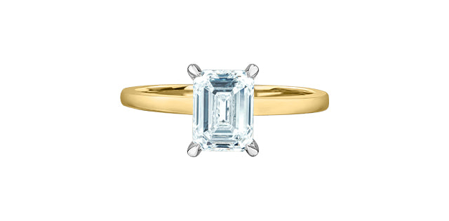 Solitaire emeraude collet serti 2 tons